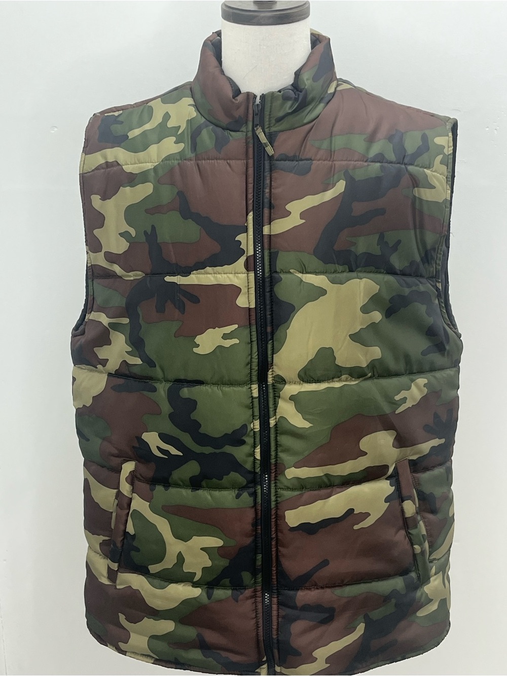 Open Trails Mens Camo Woodland Camouflage Full Zip Quilted Puffer Vest XL